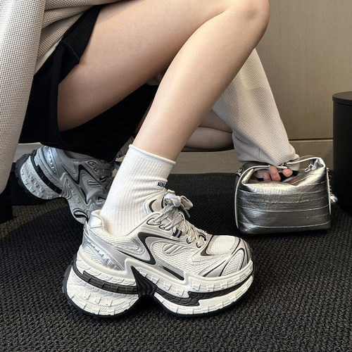 春季网面透气增高厚底老爹鞋女