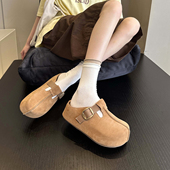 女外穿包头拖鞋 半拖鞋 日系真皮内增高懒人厚底勃肯鞋 格雷系新款