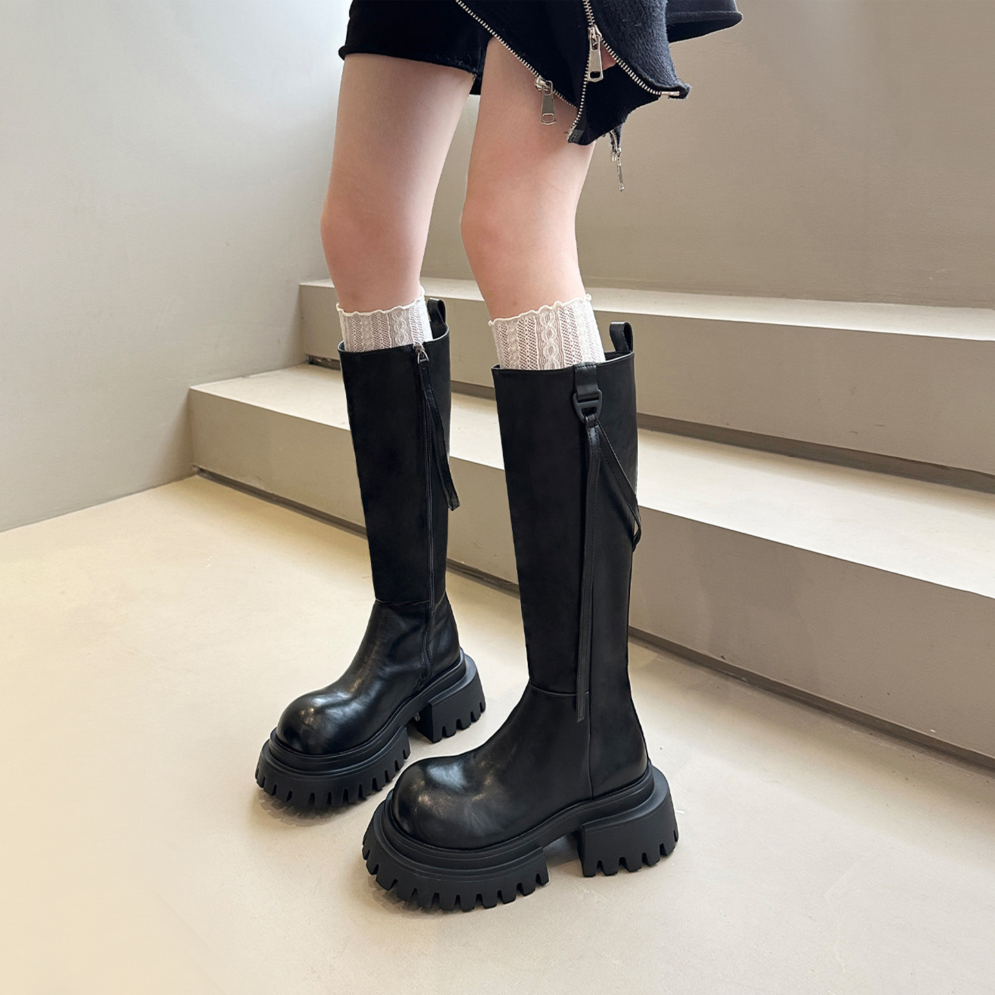厚底气质女神长筒靴英伦风秀场款