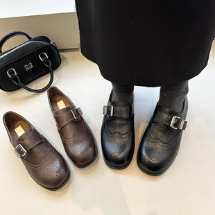 新版 jk小皮鞋 冬季 女德比鞋 加绒布洛克皮带扣乐福鞋 英伦气质穿搭