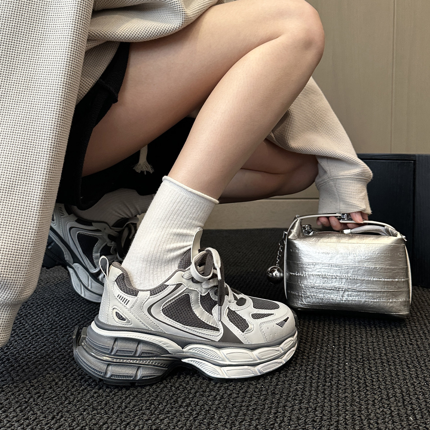 WSWS｜闭眼冲配阔腿裤2026春擦色脏脏厚底增高老爹鞋女休闲运动鞋,女鞋,老爹鞋,淘宝优惠券,粉丝福利购,淘宝优惠卷