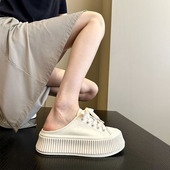 女春夏外穿懒人一脚蹬板鞋 包头半拖鞋 凉拖 真皮厚底小白鞋 wsws韩版