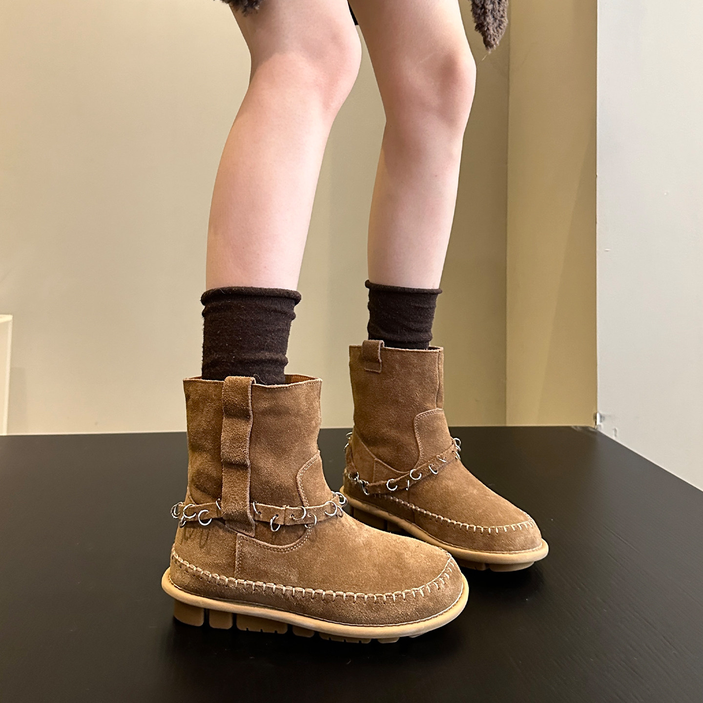 WSWS｜冬季羊毛版日系复古牛皮透气软底雪地靴女棉靴短靴子大棉鞋,女鞋,时尚雪地靴,淘宝优惠券,粉丝福利购,淘宝优惠卷