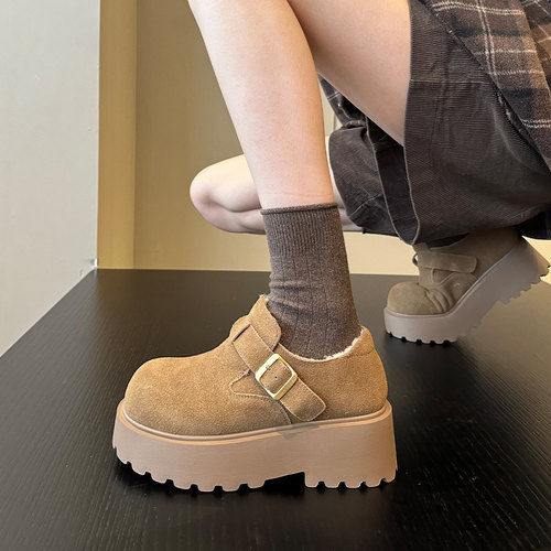 加绒厚底看厚底增高全包勃肯鞋