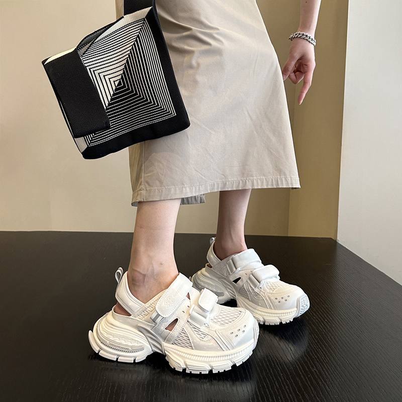 款型超棒~2025夏新款网面镂空厚底老爹鞋女魔术贴运动凉鞋休闲鞋