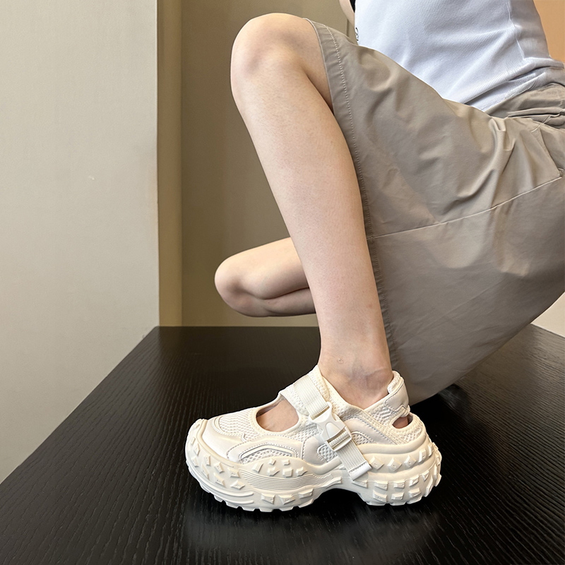 春夏神店新品~网面镂空透气ins榴莲厚底老爹鞋女玛丽珍鞋运动凉鞋