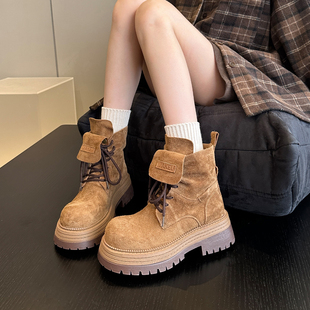 靴 欧美风牛皮徒步户外厚底马丁靴女短靴工装 街头感十足 秋冬新品