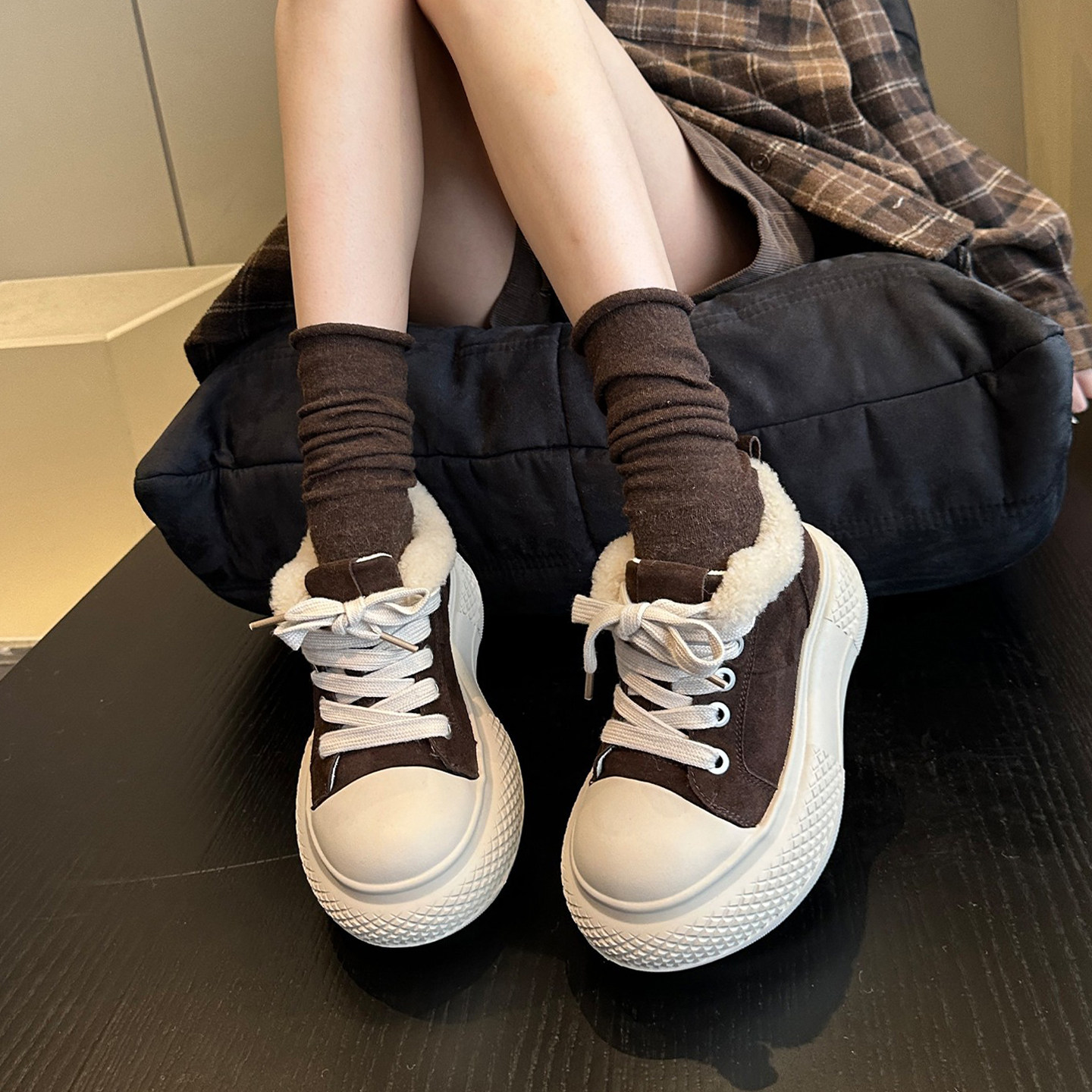 堆堆袜阔腿裤绝配+日系冬加绒真皮米奇大头厚底丑萌鞋板鞋女棉鞋,女鞋,休闲板鞋,淘宝优惠券,粉丝福利购,淘宝优惠卷
