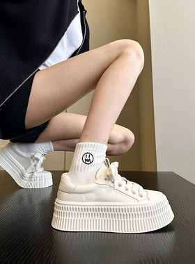 神店给你品质新版~韩版时髦真皮厚底小白鞋女鞋子板鞋休闲饼干鞋