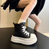 板鞋 炸街潮流 女 真皮轻便增高大头厚底鞋 黑白高帮鞋 春季 新品