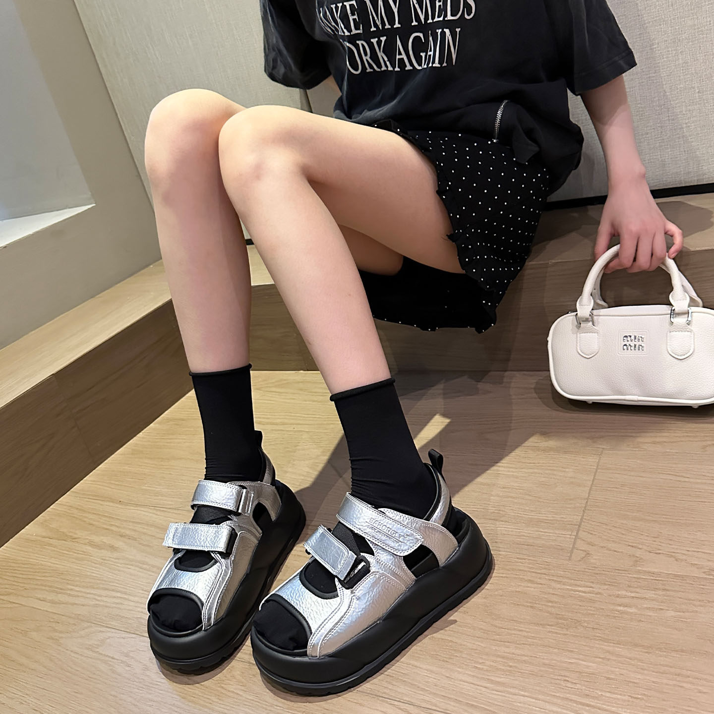 夏季神店新款~韩版真皮ins增高厚底运动凉鞋女休闲徒步旅游沙滩鞋,女鞋,休闲凉鞋,淘宝优惠券,粉丝福利购,淘宝优惠卷