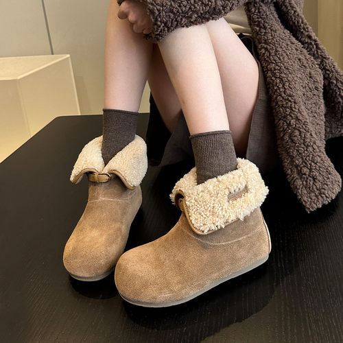磨砂皮两穿羊羔毛加绒女雪地靴