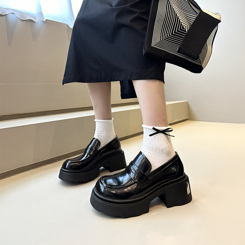 增高厚底粗跟真皮乐福鞋