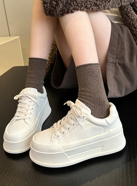 逛这家店就够了~韩版真皮冬季加绒显脚小厚底小白鞋女鞋面包板鞋