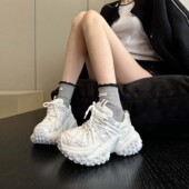 神店推荐 白色绑带运动休闲鞋 小众ins欧货厚底增高轮胎鞋 女老爹鞋