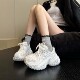 神店推荐 白色绑带运动休闲鞋 小众ins欧货厚底增高轮胎鞋 女老爹鞋