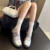 韩版 银色真皮显瘦软底休闲玛丽珍鞋 女芭蕾单鞋 气质专属 公主凉鞋
