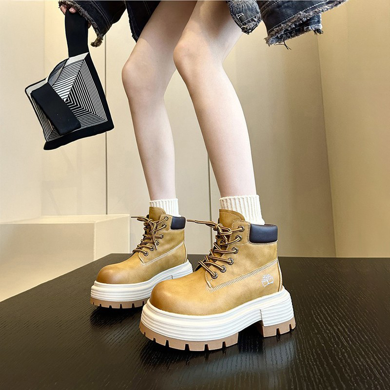 真皮厚底粗跟不累脚马丁靴