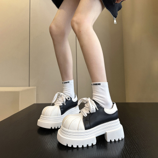 增高单鞋 女小皮鞋 NEW真皮米奇大头小众丑萌松糕厚底鞋 小个子YYDS