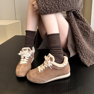 牛皮加绒显脚小内增高复古德训鞋 韩版 女鞋 阿甘鞋 冬季 运动鞋 爆品