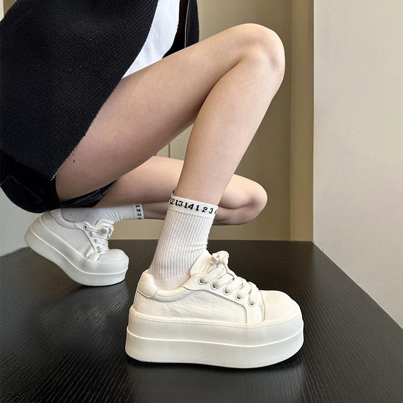 品质尖货+日系可爱大头真皮厚底丑萌小白鞋女增高软底休闲鞋板鞋