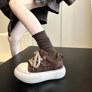 配阔腿裤 板鞋 擦色厚底增高大头面包鞋 休闲鞋 丑萌女鞋 太好看了吧