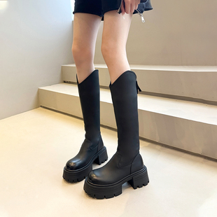 秋冬女神季 V口显瘦不过膝增高厚底长筒靴女高筒骑士靴 东大门韩版