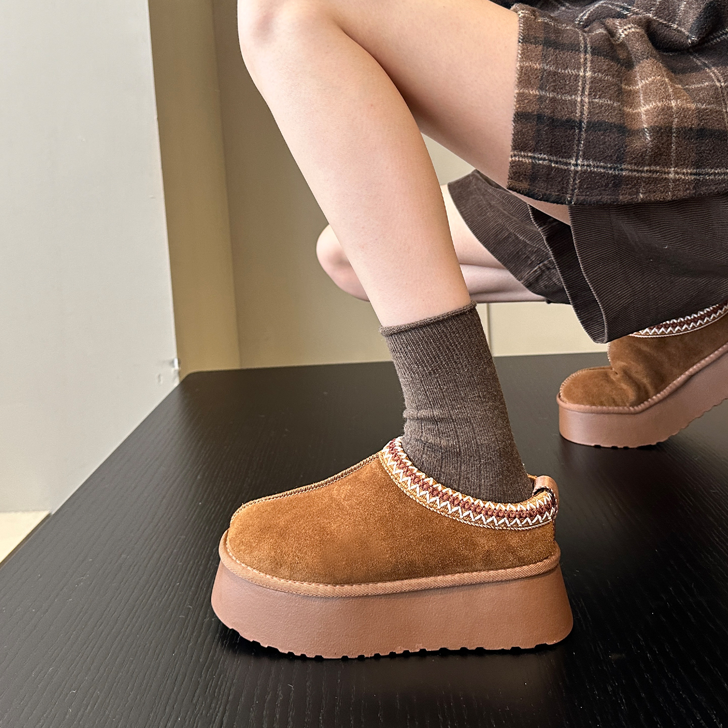 日系甜酷风冬季加绒保暖毛毛鞋