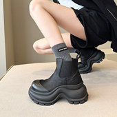 秋冬季 时髦精 甜酷辣妹绒面8cm增高厚底切尔西靴女短靴子烟筒靴潮