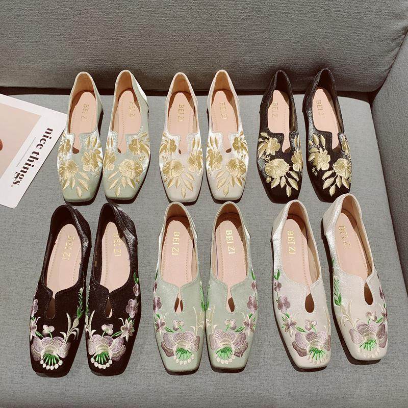 2025新款单鞋女新中式国风刺绣旗袍鞋花朵配马面鞋方头软底豆豆鞋,女鞋,乐福鞋（豆豆鞋）,淘宝优惠券,粉丝福利购,淘宝优惠卷