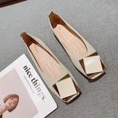 女2025年新款 仙女风金属方扣浅口四季 软底豆豆鞋 方头平底单鞋 瓢鞋