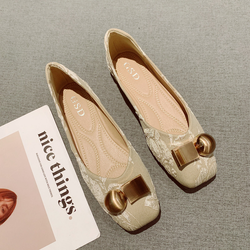 简约百搭一脚套舒适软底豆豆鞋女2025年新款金属扣布面平底单鞋,女鞋,浅口单鞋,淘宝优惠券,粉丝福利购,淘宝优惠卷