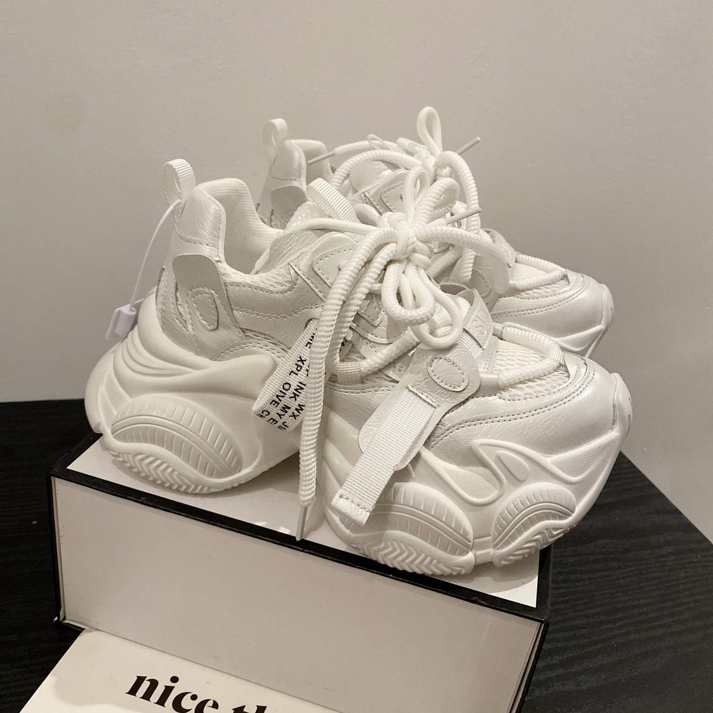 松糕厚底显瘦老爹鞋女ins潮2025新款真皮网纱透气系带休闲运动鞋,女鞋,老爹鞋,淘宝优惠券,粉丝福利购,淘宝优惠卷