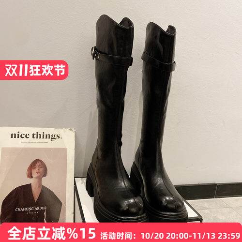 复古厚底高筒显瘦女骑士靴