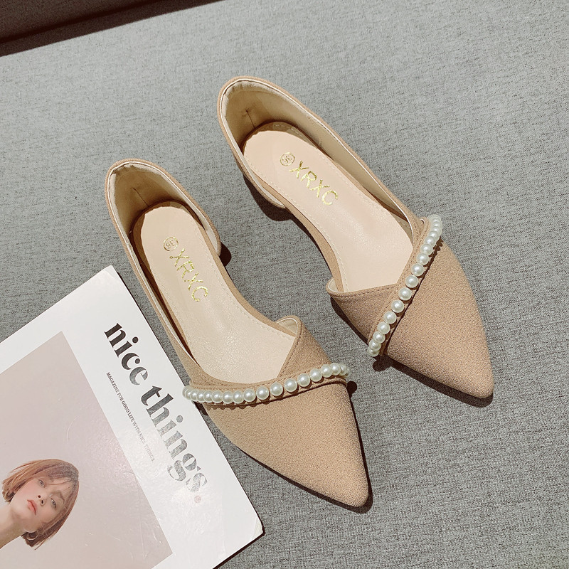 2025年新款甜美珍珠装饰一脚套侧空浅口软底瓢鞋女尖头平底单鞋,女鞋,浅口单鞋,淘宝优惠券,粉丝福利购,淘宝优惠卷