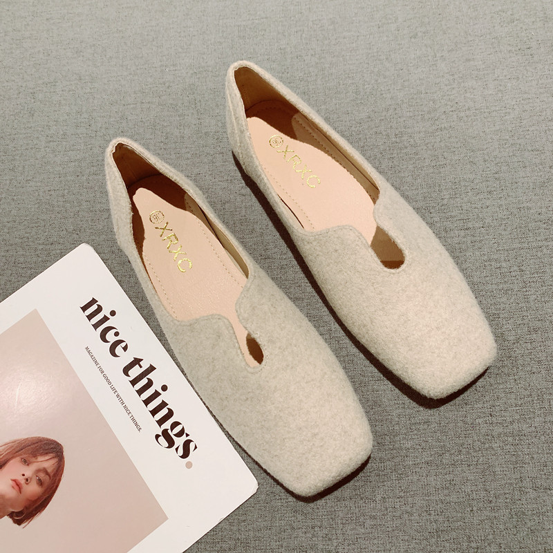 呢子布面复古方头软底豆豆鞋女2025年新款一脚套简约百搭通勤单鞋,女鞋,浅口单鞋,淘宝优惠券,粉丝福利购,淘宝优惠卷