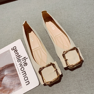 2026年新款 简约百搭单鞋 韩版 饰浅口方头平底鞋 金属扣装 软底豆豆鞋