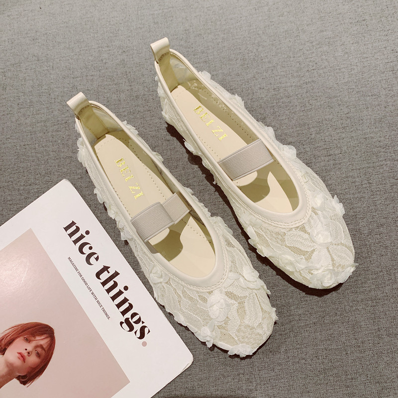2025年新款法式蕾丝花朵平底单鞋女芭蕾舞鞋浅口网纱透气玛丽珍鞋,女鞋,浅口单鞋,淘宝优惠券,粉丝福利购,淘宝优惠卷
