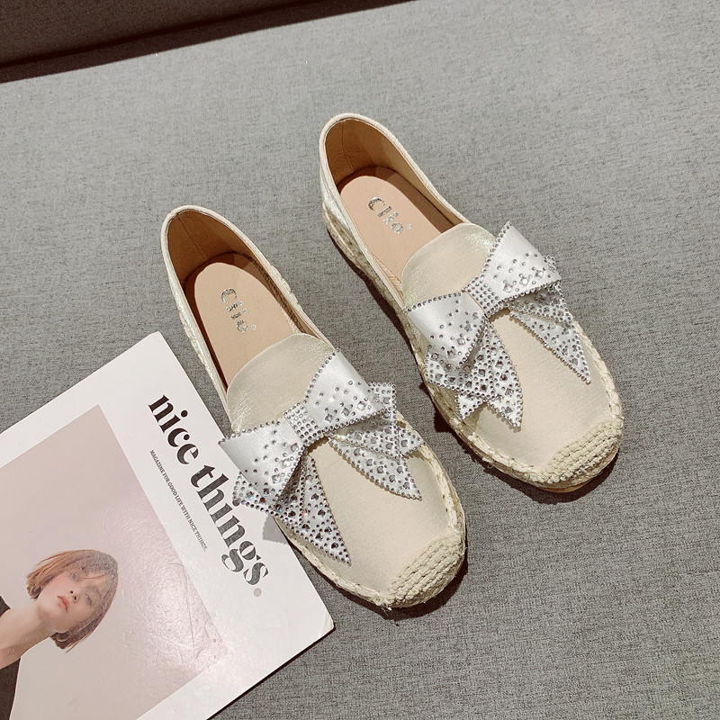 香风蝴蝶结一脚套渔夫鞋女2025年新款时尚水钻装饰圆头平底休闲鞋,女鞋,渔夫鞋,淘宝优惠券,粉丝福利购,淘宝优惠卷