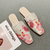 穆勒鞋 国风龙凤刺绣包头半拖鞋 配旗袍新中式 新款 女外穿2026春夏季