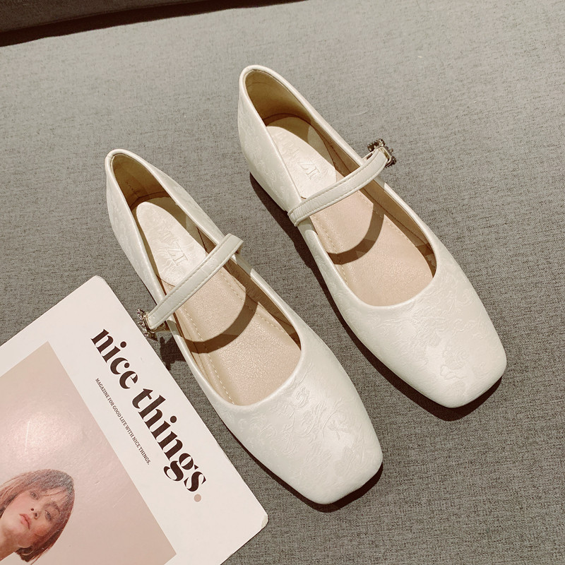2025年新款国风布面一字带复古方头软底单鞋女时尚百搭低跟工作鞋,女鞋,浅口单鞋,淘宝优惠券,粉丝福利购,淘宝优惠卷