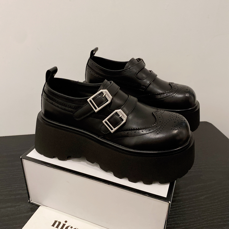 布洛克双排扣增高厚底乐福鞋女