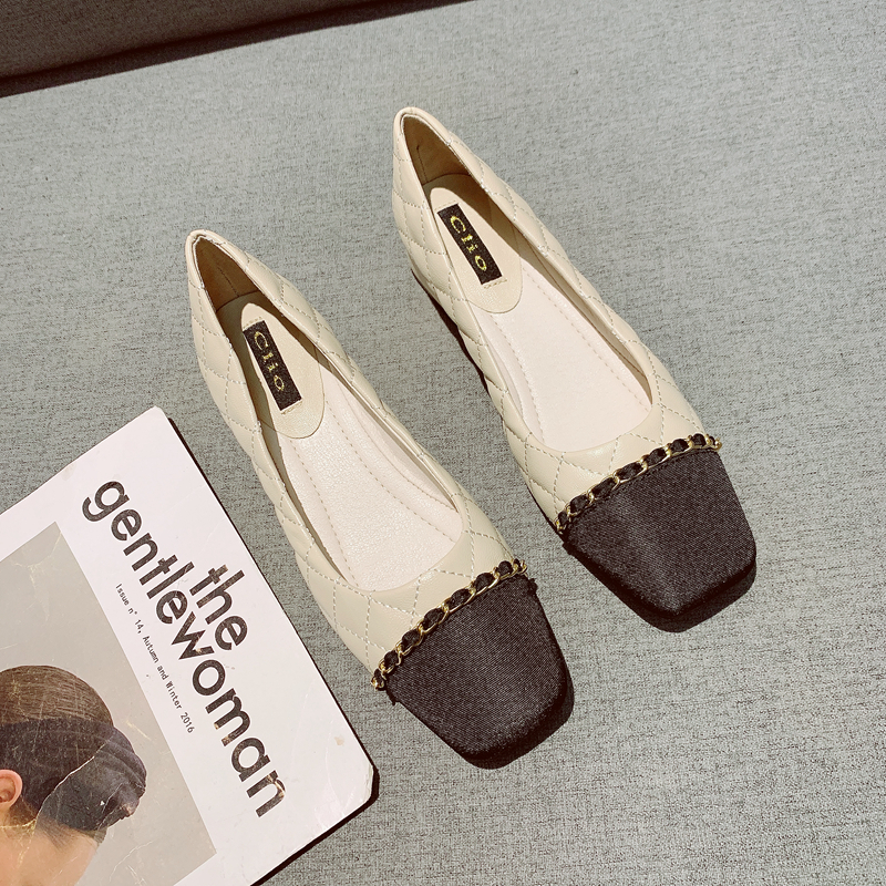 香风低跟鞋金属装饰软底粗跟单鞋