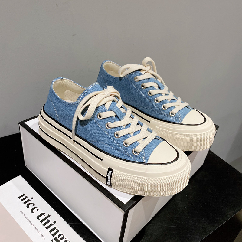 真皮系带厚底低帮休闲帆布鞋女