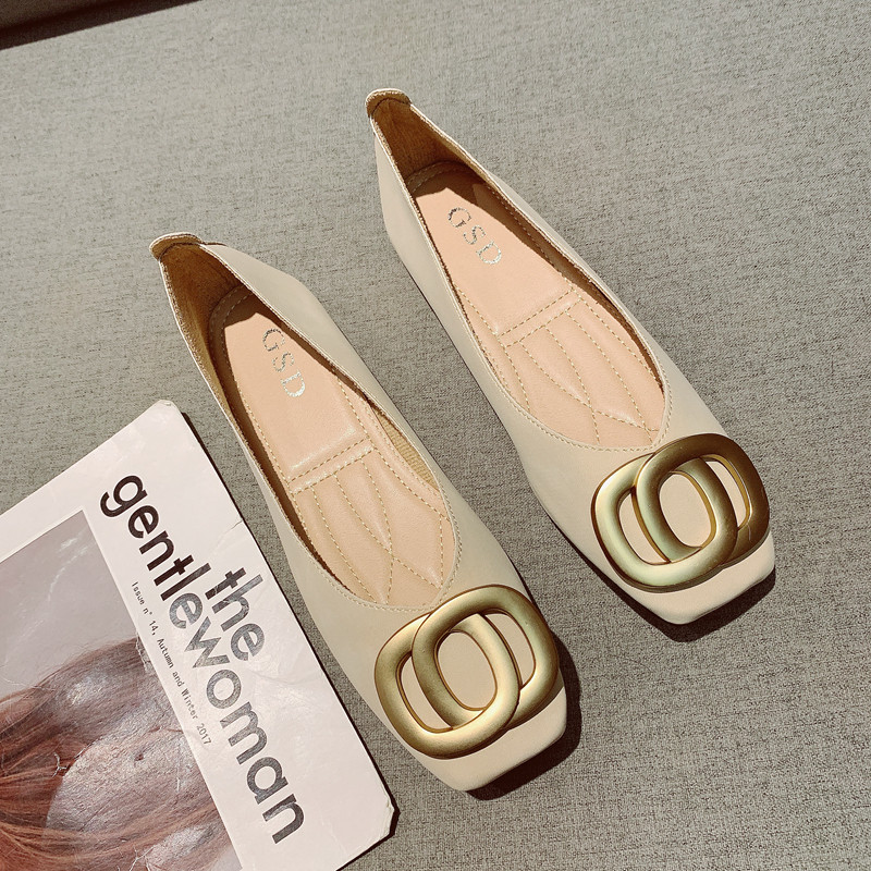 2025年新款韩版金属装饰复古方头平底单鞋女软底百搭一脚套豆豆鞋,女鞋,浅口单鞋,淘宝优惠券,粉丝福利购,淘宝优惠卷