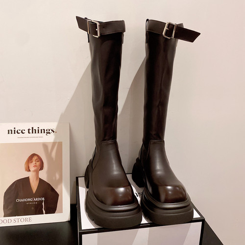 高筒显瘦骑士靴厚底帅气欧美