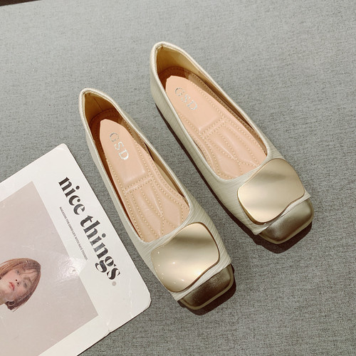 金属扣百搭浅口一脚套平底单鞋女