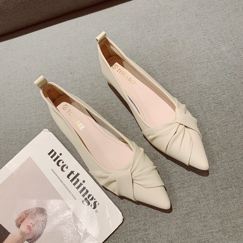 褶皱蝴蝶结简约百搭低跟单鞋女
