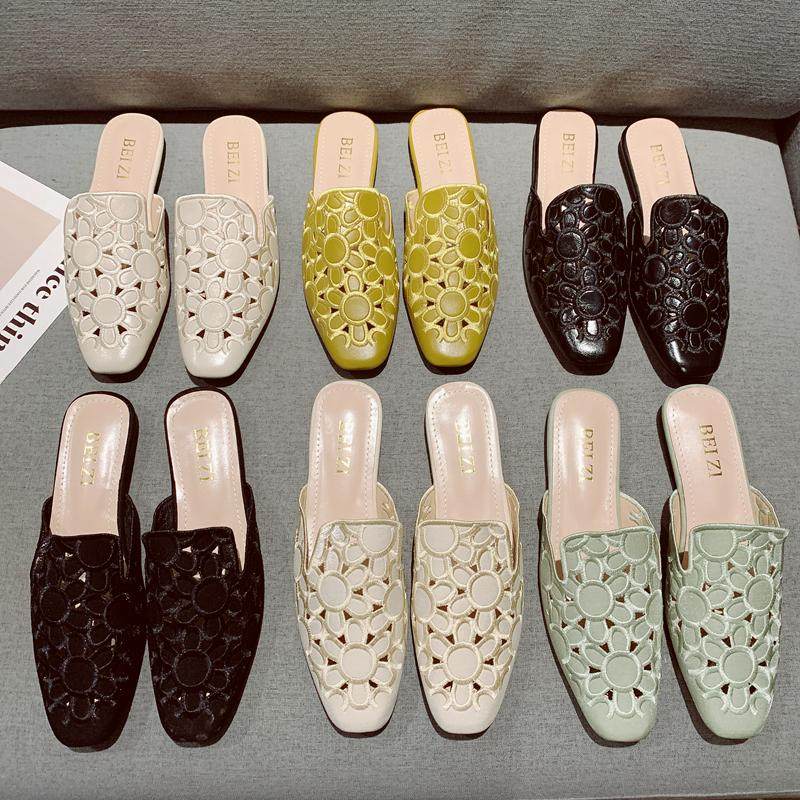 复古方头平底单鞋女2025新款豆豆鞋奶奶瓢鞋镂空包头凉鞋穆勒拖,女鞋,包头拖,淘宝优惠券,粉丝福利购,淘宝优惠卷