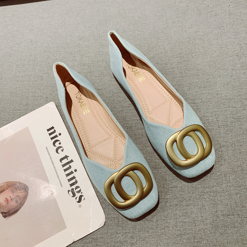 牛仔布面一脚套舒适软底豆豆鞋女